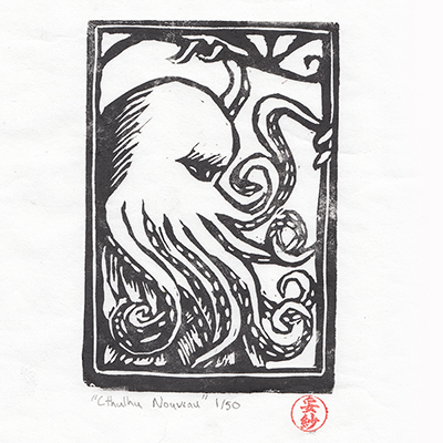 "Cthulhu Nouveau",  Block Print
